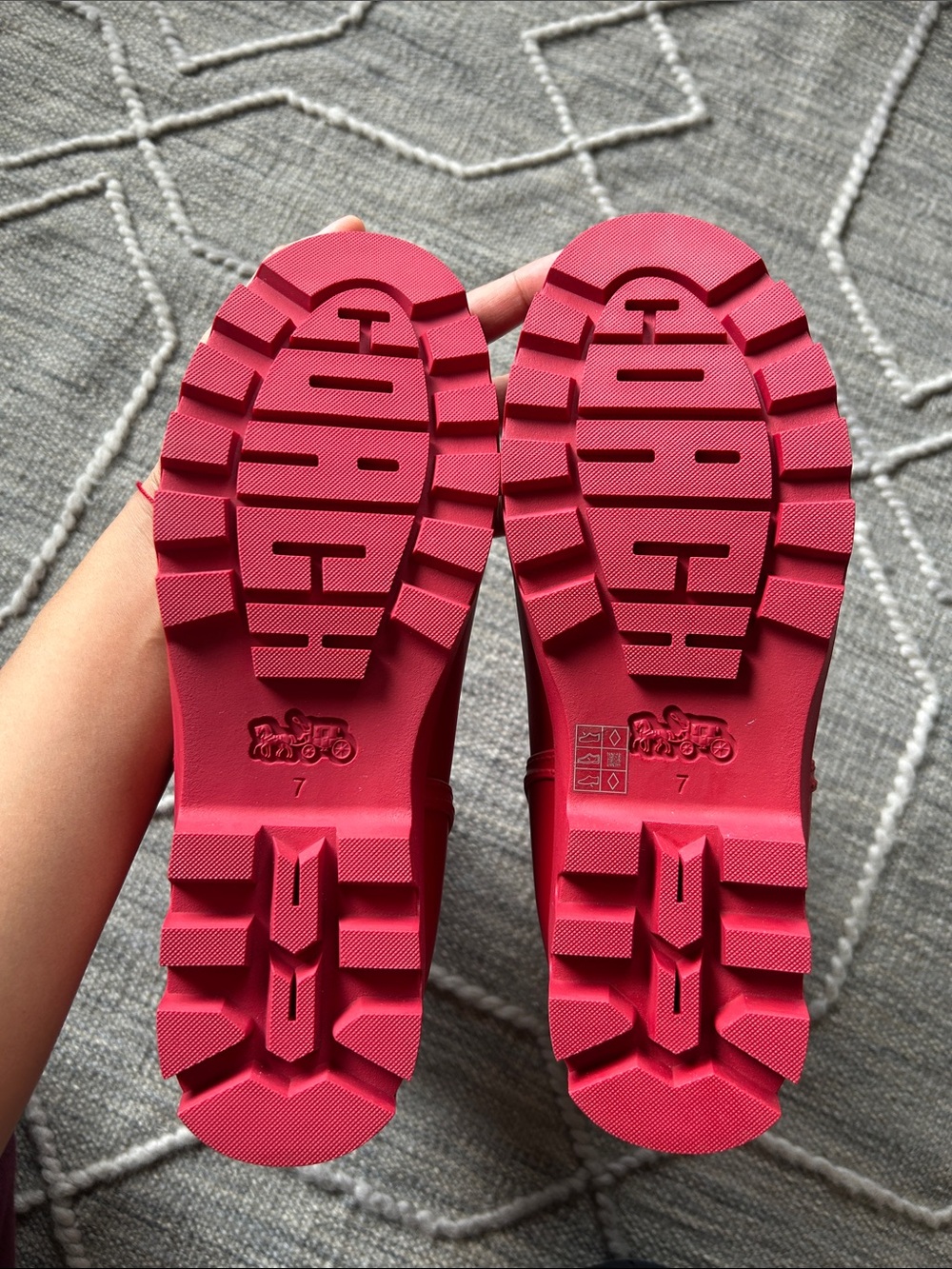 Coach Ryder Mid-Calf Ruby Red Rain Boots with Embossed C - Picture 7 of 13